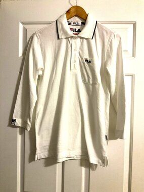 FILA White Long Sleeve Polo Shirt Pocket Logo Size S